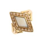 An Edwardian lozenge shaped opal and split pearl ring, in 18ct gold, Chester 1909, 4g, size J
