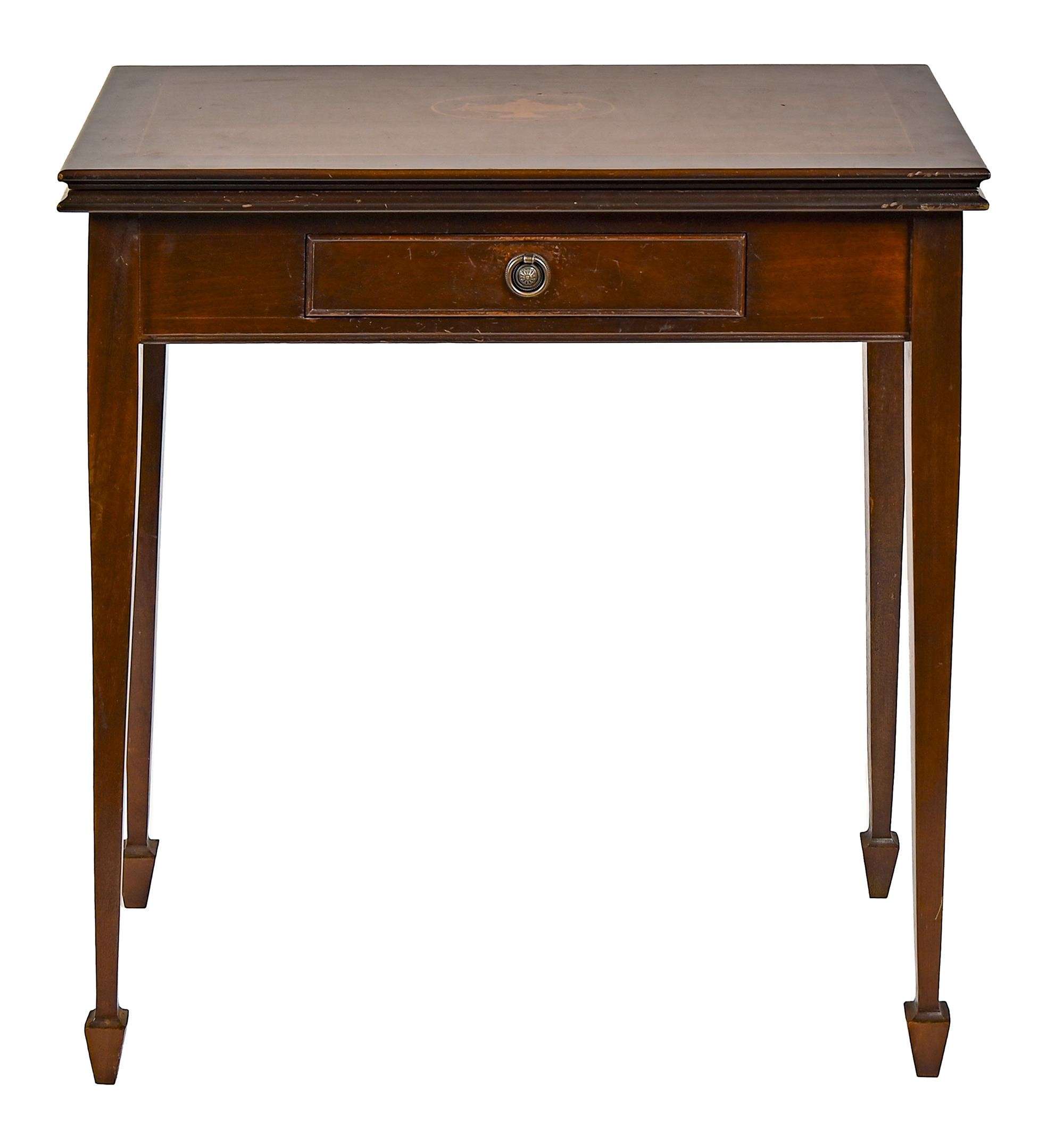 A mahogany and inlaid card table, 20th c, in George III style, 78cm h; 74 x 37cm