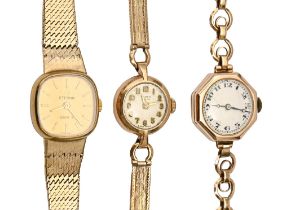Three 9ct gold lady's wristwatches, each with 9ct gold bracelet, 59g Wear consistent with age,