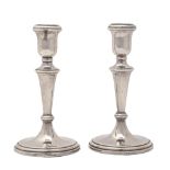 A pair of Elizabeth II silver candlesticks, 17.5cm h, by Carrs of Sheffield Ltd, 1996, loaded Good