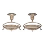 A pair of WMF plated candlesticks on bridged oval base, early 20th c, 95mm h, stamped marks and cast