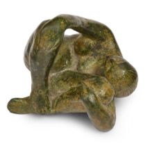A bronze sculpture of a seated figure, mid 20th c, uneven green patina, 80mm h Undamaged, patina