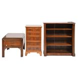 An antique style mahogany open bookcase, with four fixed shelves, 96cm h, an antique style yew