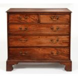 A George III mahogany chest of drawers, on bracket feet, 105cm h; 110 x 55cm Old repairs to