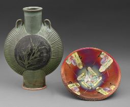 Studio pottery. Simon Eeles - Contemporary Vase; Bowl, thrown stoneware, wax resist pattern or