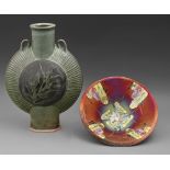 Studio pottery. Simon Eeles - Contemporary Vase; Bowl, thrown stoneware, wax resist pattern or