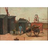 Modern School, second-half 20th c - Labouring, oil on board, 24 x 34cm Good condition, some slight