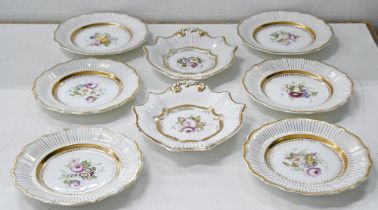 A Staffordshire bone china dessert service, possibly Samuel Alcock, c1825, painted with flowers in