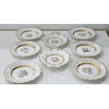 A Staffordshire bone china dessert service, possibly Samuel Alcock, c1825, painted with flowers in