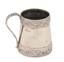 A George III silver christening mug, applied with bands of flowers and foliage, the handle