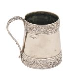 A George III silver christening mug, applied with bands of flowers and foliage, the handle