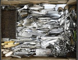 Miscellaneous plated flatware, including several French table services, late 19th / early 20th c,