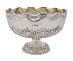 An Edwardian silver rose bowl, stamped with bands of foliage, 13.5cm h, by Fenton Brothers Ltd,