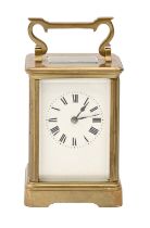 A French brass carriage clock, with platform lever escapement 11cm h