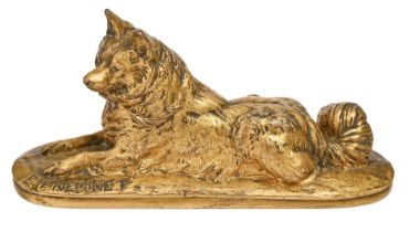 A French gilt bronze sculpture of a dog cast from a model by Emmanuel Fremiet by Barbedienne, late