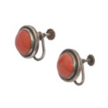 Georg Jensen. A pair of Danish coral and silver earrings, No 86, 1933-1944, screw fittings, 16mm