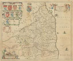 Northumberland. Joan Blaeu (1596-1673) - Comitatus Northumbria, Vernacule Northumberland, double-