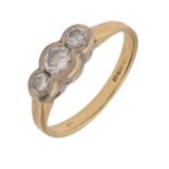 A diamond ring, with round brilliant cut diamonds in 18ct gold,  2.2g, size E Wear consistent with