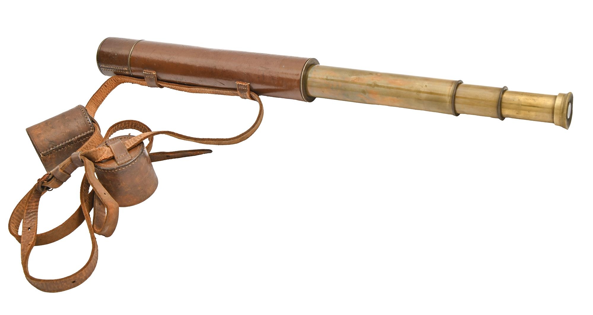 A 1.75" brass refracting telescope, The 'Marksman' J H Steward, London, c1900, with stitched leather