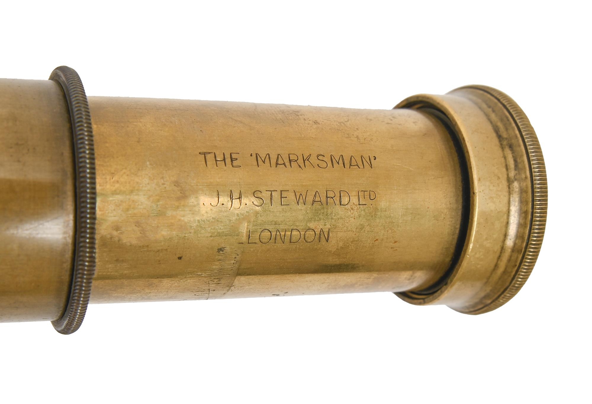 A 1.75" brass refracting telescope, The 'Marksman' J H Steward, London, c1900, with stitched leather - Image 2 of 2