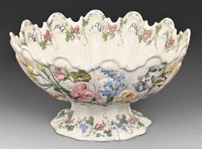 A Nove shell shaped maiolica cistern, late 19th c, painted with roses and festoons, 45cm l,