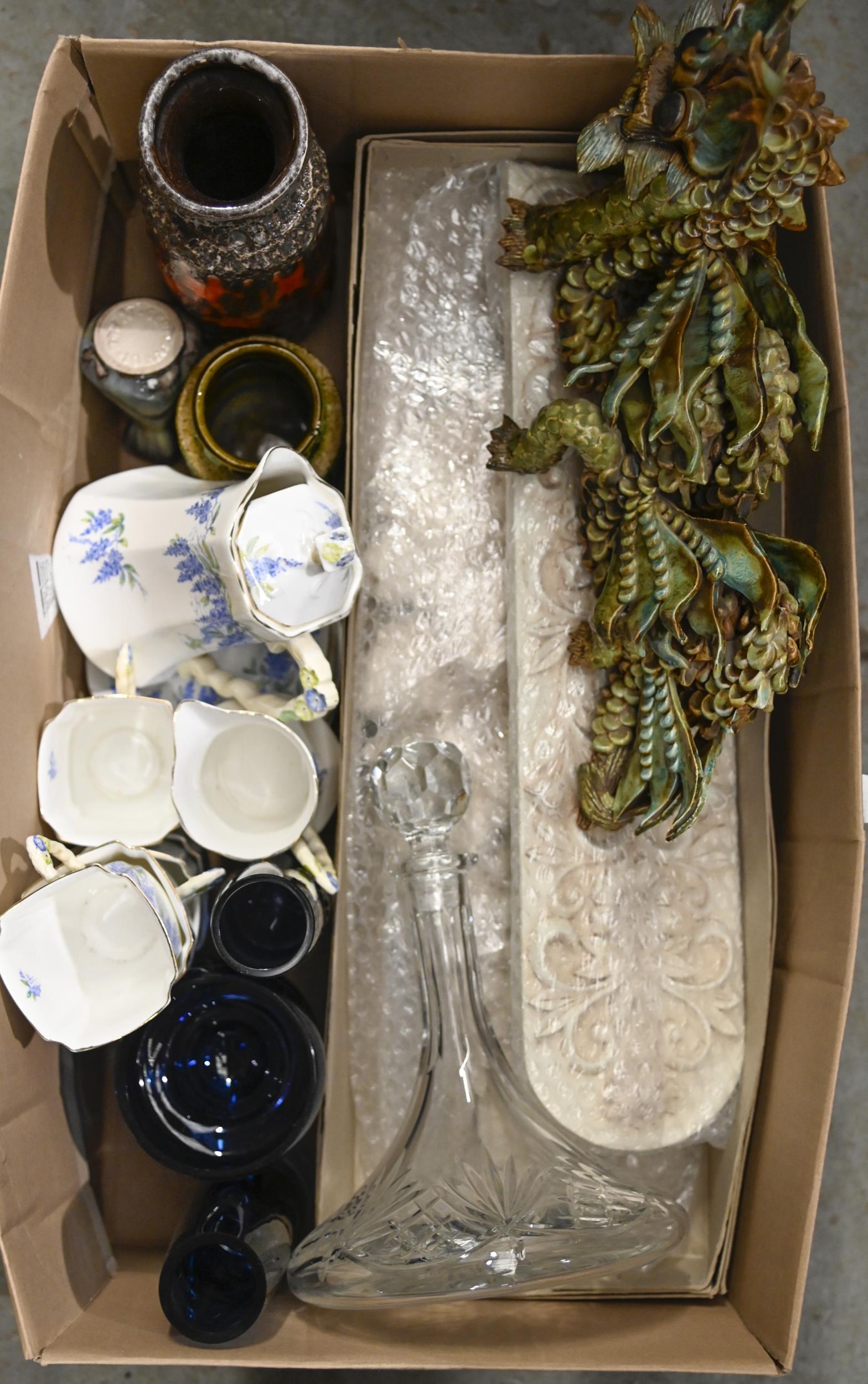 Miscellaneous ceramics and glass, including Yare Pottery dragon