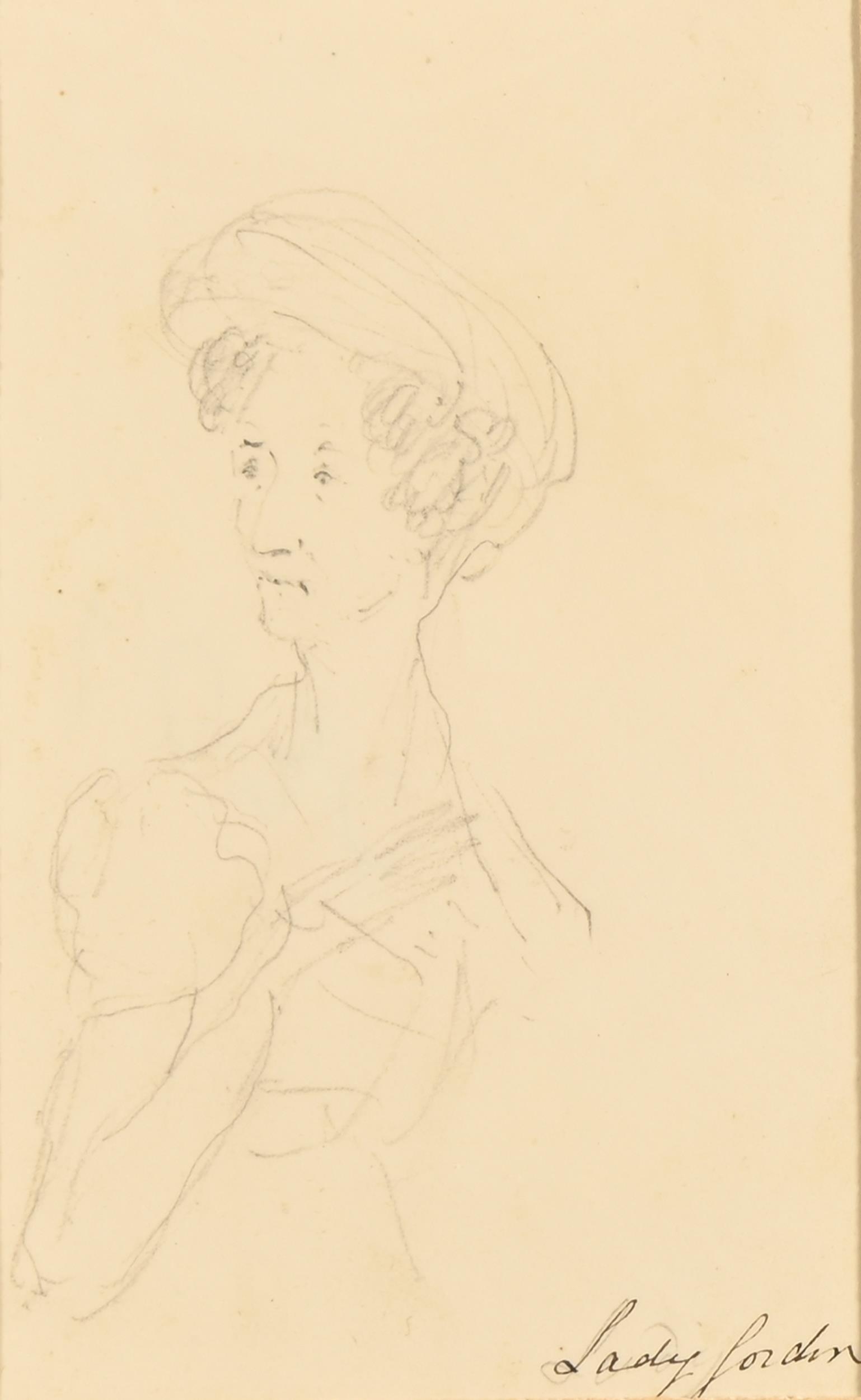 English School, early 19th c - Portrait sketch of Lady Gordon (née Julia Bennet), half-length and