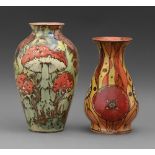 Studio pottery. Jonathan Cox (1984 - ) - Vases, two, earthenware, painted and lustred, 22 and 26cm