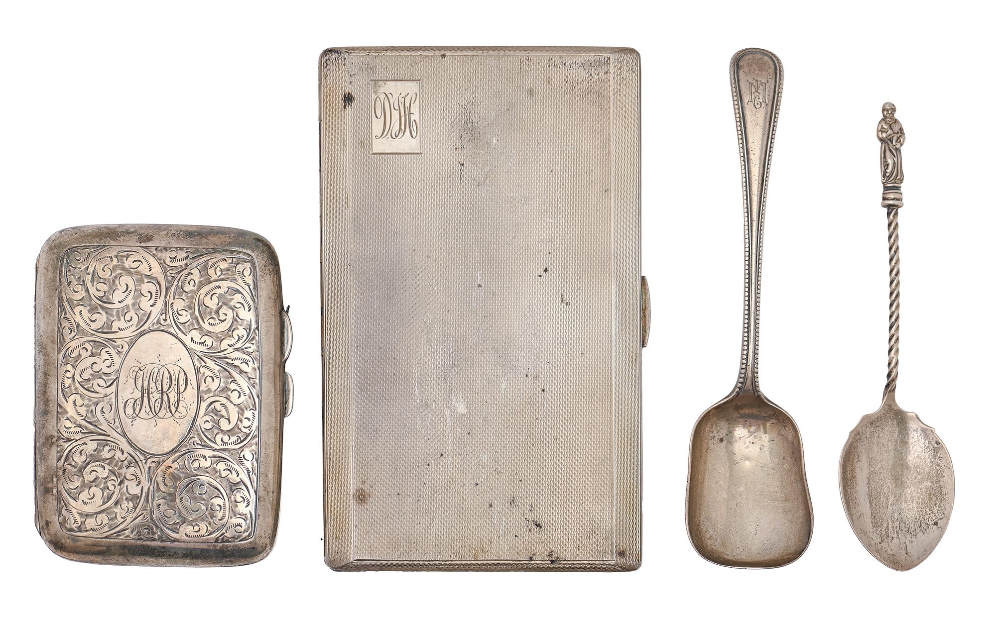 A George VI silver cigarette case, 14cm l, by W T Toghill & Co, Birmingham 1945, a smaller cigarette