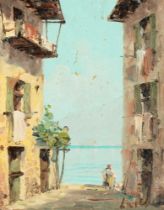 Italian School, 20th c - Neapolitan Town, indistinctly signed, oil on board, 17 x 13.5cm Some