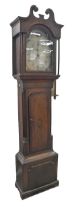 A late 18th c oak and mahogany inlaid thirty hour longcase clock, the painted dial flanked by