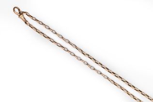 A gold muff chain, c1900, 156cm l, marked 9c, 9ct gold clasp, 21.8g Unbroken, no repair, wear