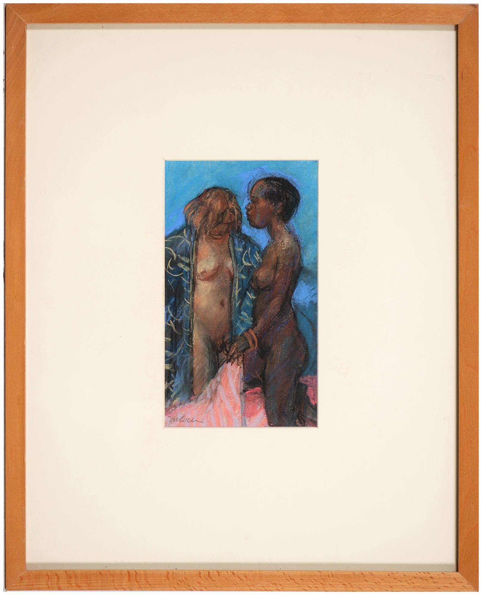 William Cocks, 20th c - Study of Two Female Nudes, signed, pastel, 24 x 13.5cm Good condition. - Image 2 of 3