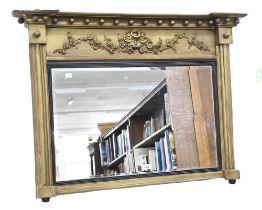 A 19th c giltwood and composition over mantel mirror, with bevelled plate, 72 x 92cm Section of