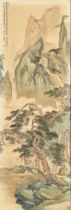 Chinese School, 20th c - Mountainscape, scroll painting, signed with seals, inscribed in