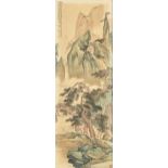 Chinese School, 20th c - Mountainscape, scroll painting, signed with seals, inscribed in