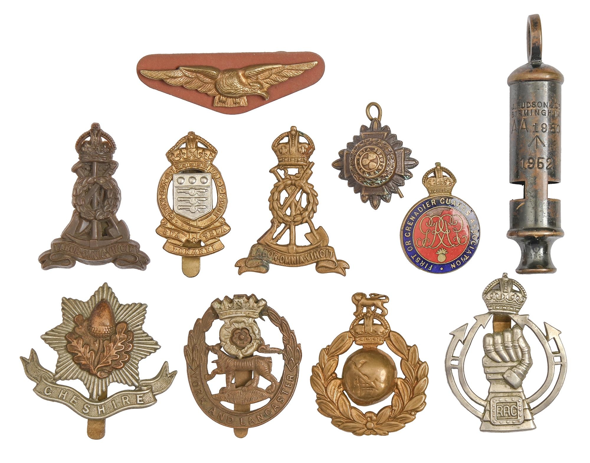 Militaria. Eight British Army cap badges, including York and Lancashire and Cheshire Regiment, two