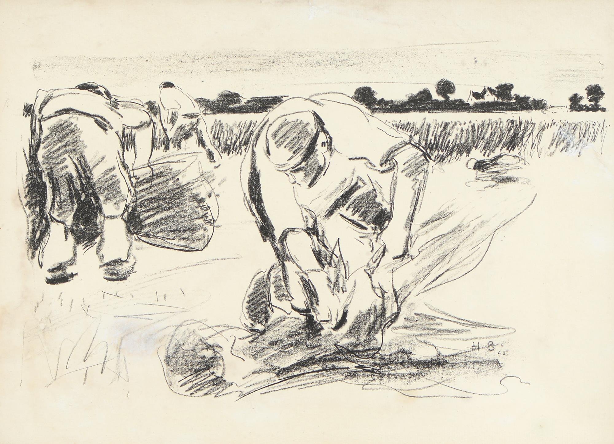 Harry Becker (1865-1928) -Tying Sheaves of Corn, monogrammed and dated 95 within the plate, - Image 4 of 6