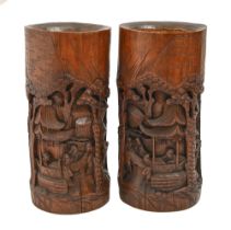 A pair of Japanese carved bamboo vases, early 20th c, 24.5cm h Undamaged