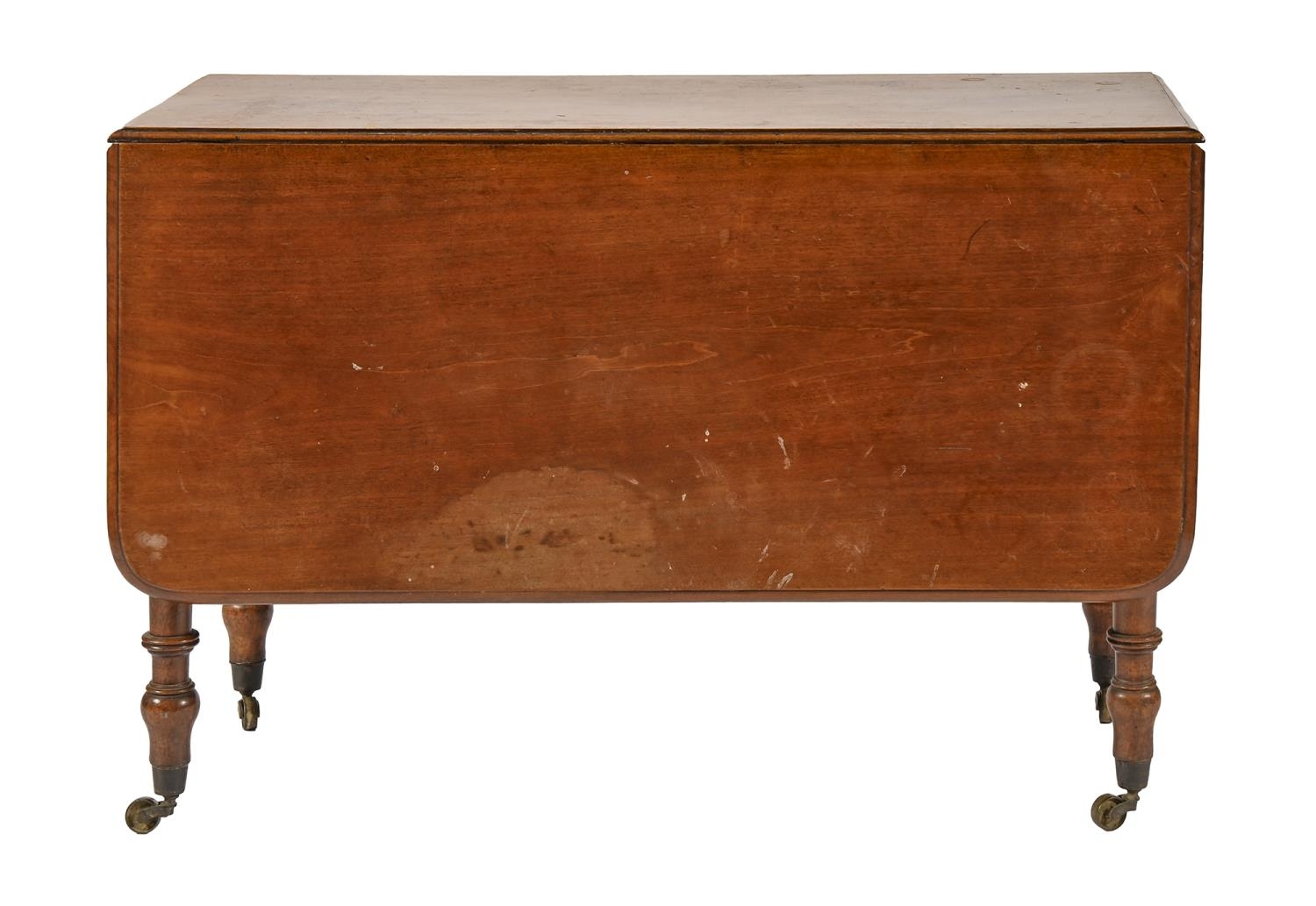 A Victorian mahogany drop leaf table, on brass castors, 71cm h; 107 x 137cm, a George III mahogany