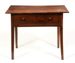 A Victorian oak side table, the boarded top on square tapering legs, 80cm h; 97 x 62cm Shrinkage