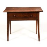 A Victorian oak side table, the boarded top on square tapering legs, 80cm h; 97 x 62cm Shrinkage