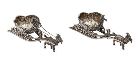 A pair of Continental miniature cast silver sleigh salt cellars, 90mm l, import marked Samuel