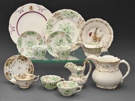 Miscellaneous Rockingham teaware, plates and a jug, 1830-1842, various shapes and set patterns,