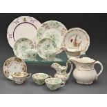 Miscellaneous Rockingham teaware, plates and a jug, 1830-1842, various shapes and set patterns,