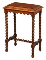 A Victorian Gothic walnut side table,  with giltmetal mounts, spiral turned legs and stretcher base,