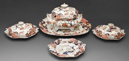 A Masons Ironstone Japan pattern dinner service, c1835, soup tureen and cover 23cm h, printed mark