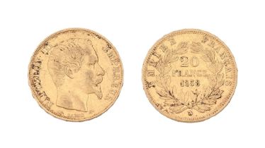 Gold coin. France 20 francs 1858