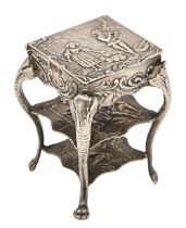 Dutch silver toy. A comfit box in the form of an 18th c table, with hinged top, 55mm h, import
