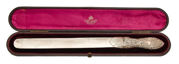 A Victorian silver paper knife, 36.5cm l, by George Unite & Sons, Birmingham 1886, cased Light